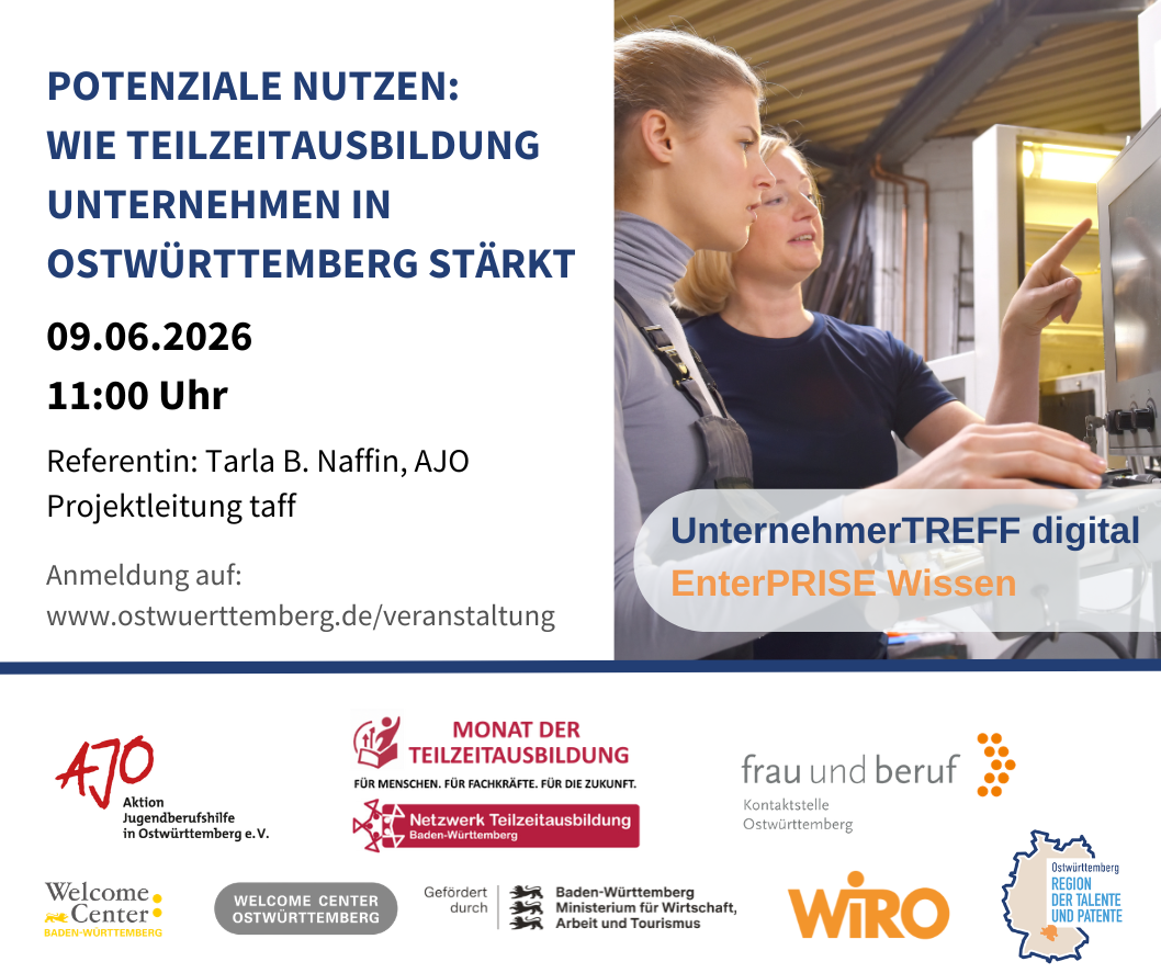 UnternehmerTREFF digital: Potenziale nutzen: Wie Teilzeitausbildung Unternehmen in Ostwürttemberg stärkt