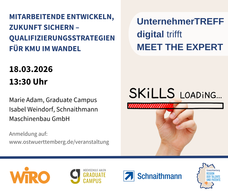 UnternehmerTREFF digital trifft MEET THE EXPERT: Mitarbeitende entwickeln, Zukunft sichern – Qualifizierungsstrategien für KMU im Wandel